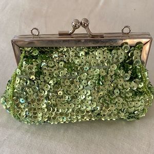 Green silk sequin bag purse clutch evening bag